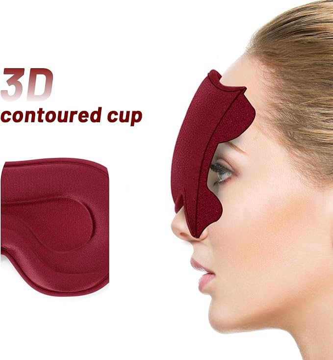 Sleep Eye Mask for Men Women, Sleeping Mask for Side Sleeper, Travel Blackout Night Blindfold Eye Shade Cover with Adjustable Strap (Red-3D)