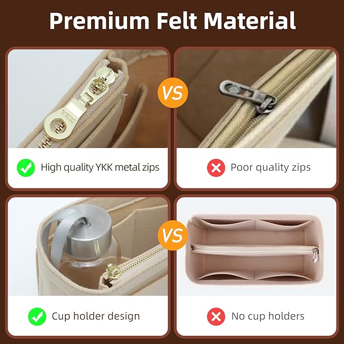Doxo Backpack Organzier Insert Compatible with Longchamp Le Pliage Bag and More (9" L x 3.2" W x 6.7" H, Beige)