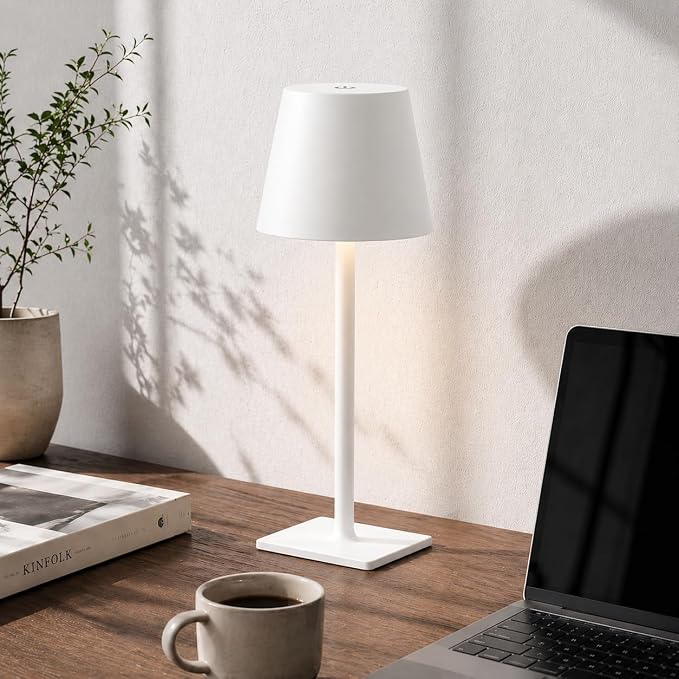 White Cordless Table Lamp Set of 2 for Patio Restaurant Home Dinner Kitchen | 6000mAh battery lamps waterproof wireless portable design for outdoor patio, dining tables, kitchens, restaurants home use