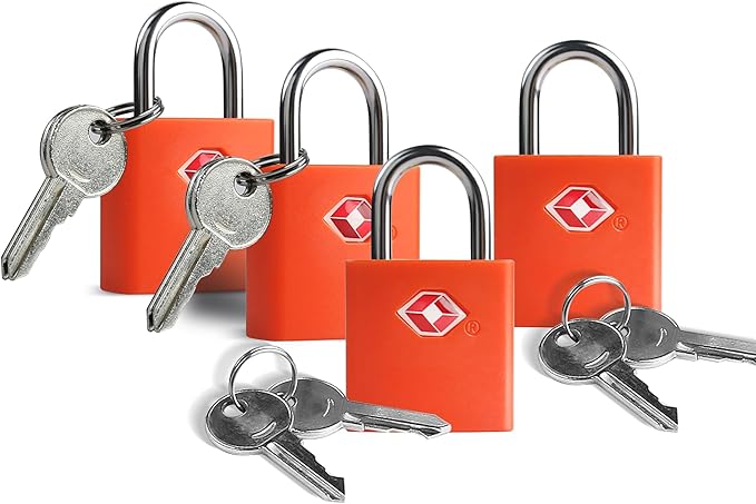 Luggage Locks TSA Approved Travel Essentials, Small Padlock with Key, TSA Locks for Luggage, Suitcase, Same Keyed Padlock for Bag, Backpack, Purse Zipper, Case, Toolbox, Outdoor Use