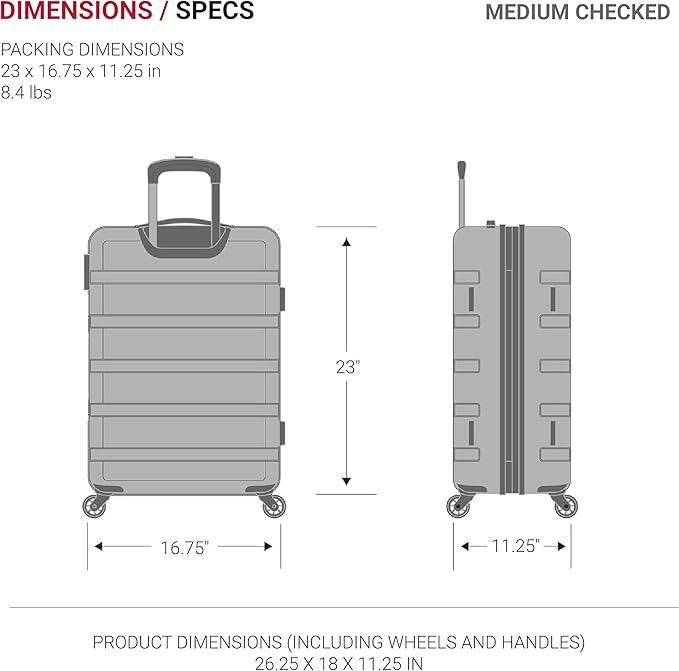 SwissGear 7366 Signature Hardside Expandable Luggage with Spinner Wheels, TSA Lock, Pink, Checked-Medium 23-Inch