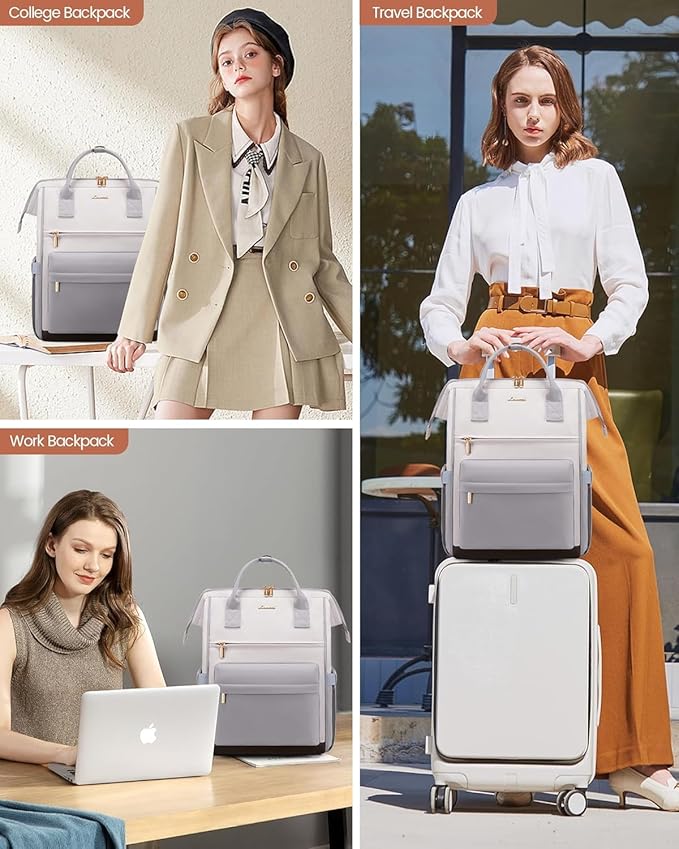 LOVEOVOOK 17.3 Inch Laptop Backpack for Women, Large Capacity Travel Backpack with USB Charging Port, Waterproof Work Backpack for Business, College, Nursing & Airline Travel,Light Gray