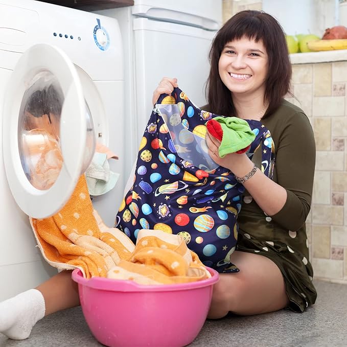 Shappy 2 Pcs Large Travel Laundry Bag Washable Waterproof Wet Dry Large Dirty Clothes Bag Bathing Workout(Astronaut)