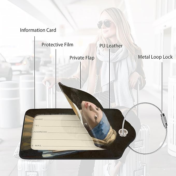 2 Pack Luggage Tags for suitcases TSA Approved Label Luggage Tag Baggage Tag Leather Stainless Steel Loop Label Tag for Men Women Travel Bag Suitcase