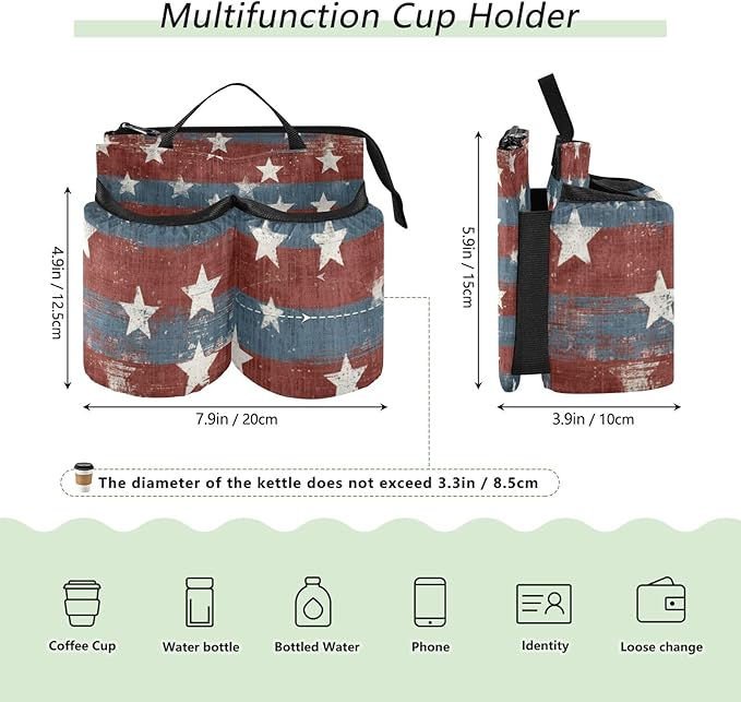Luggage Cup Holder for Suitcases Free Hands Travel Cup Holder Portable Suitcase Cup Drink Holder Luggage Cup Caddy Bag Carrier Vintage Stars July 4th