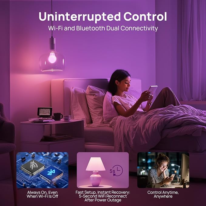 Linkind WiFi Smart Light Bulbs, Alexa & Google Home Compatible, RGBTW 16M Color Changing, Dimmable Mood Lighting, A19 E26 WiFi Bulb 60W 800LM 8 Pack | Led Color Changing Light Bulb RGBTW, 2.4G WiFi+Bluetooth, 104 Preset Scene, Music Sync, DIY, Dotis, A...