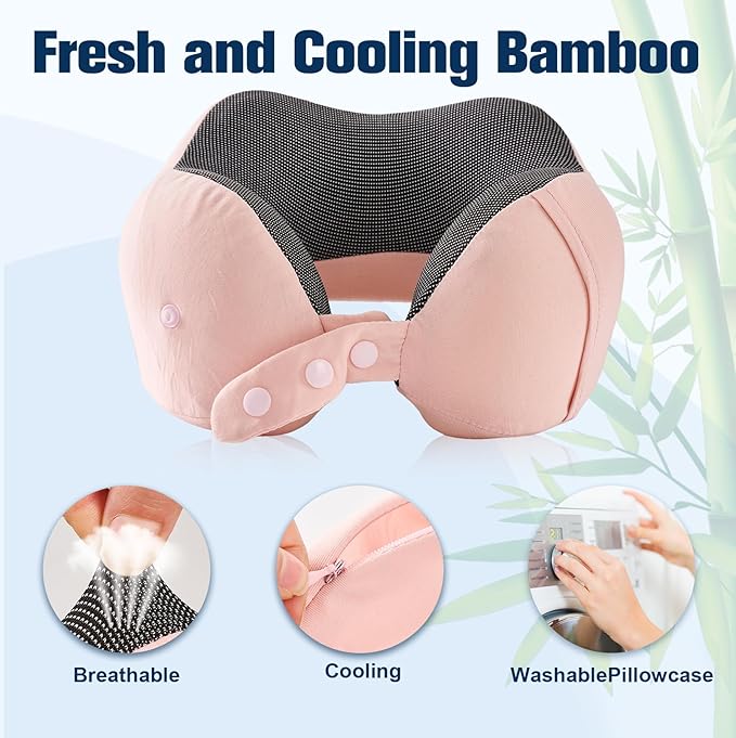 Neck Pillow for Traveling, Travel Pillows for Airplanes,100% Pure Memory Foam Travel Neck Pillow, Adjustable Flight Pillow, Portable Plane Accessories with Eye Mask, Earplugs, Carry Bag