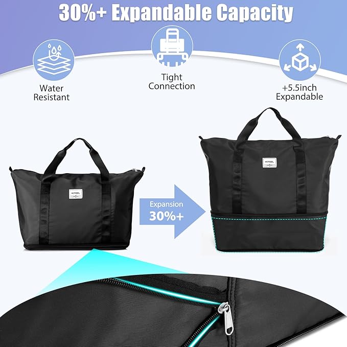 Hoteel Luggage Sets 3 Piece ABS+PC Hardside, 4-Year Warranty, Luggage Set with Dual-Spinner Wheels, TSA Lock, Lightweight Carry on Luggage, 20" Suitcase with Duffel & Organizer, Black