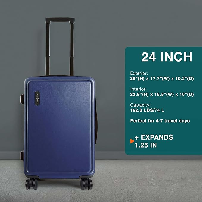 Luggage Sets 3 Piece, 20 Inch Carry on Luggage and 24 Inch Suitcases with Wheels Spinner, Durable Hard Shell Suitcase Set, Expandable Travel Suitcase, Navy