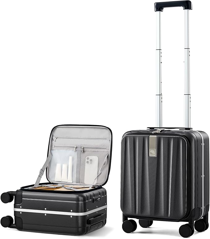 Hanke 16 inch Underseat Carry On Suitcases with Wheels,Lightweight Hard Shell Carry on Luggage with Wheels for Weekender,Top Opening Small Suitcase,Travel Luggage for Womem Men,Jet Black.