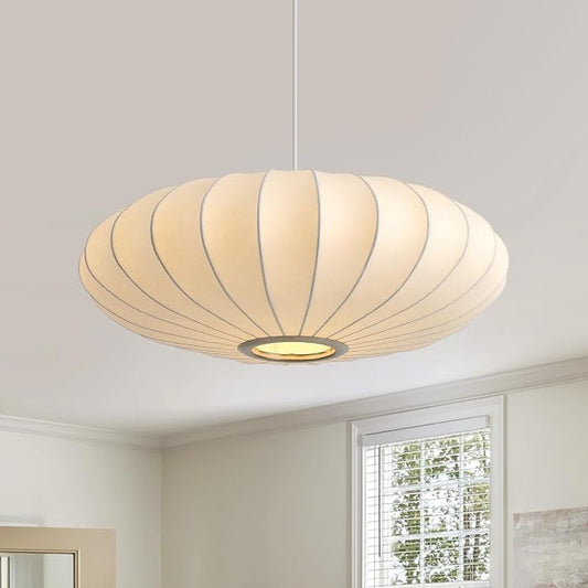 20in Lantern Pendant Light Bubble Saucer, White Imitation Silk | Bubble Pendant Light, Large Saucer Hanging Lamp Chandelier for Living Dinning Room Kitchen Island Bedroom Restaurant 1 Pack