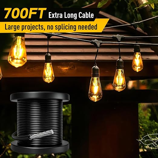Vinyl Coated Wire Rope 304 Stainless Steel Coated Wire Cable-Black, 1/16" OD to 3/32" x700FT, with 250 Pcs Crimping Sleeves-Cable for String Lights, Suitable for Clotheslines