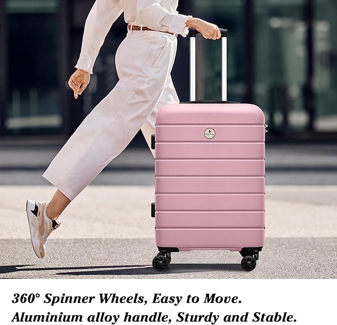 Classic 3-Piece Luggage Set with TSA Lock, Lightweight Suitcase with Spinner Wheels, Hardshell Expandable Carry-On Luggage, 20/24/28 inch, Pink