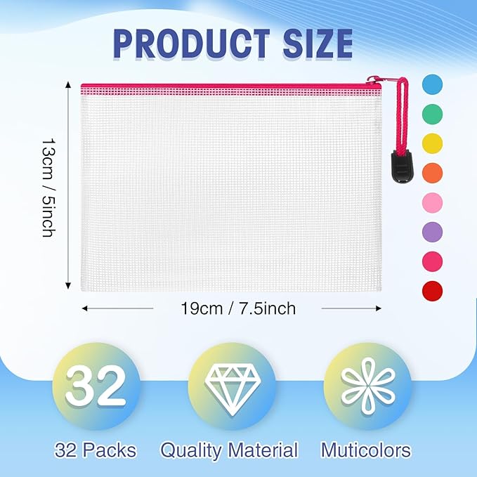 Jetec 32 Pcs Mesh Zipper Bags Toy Storage Bikini Organizer Bag Bolsas Para Guardar Trajes De Bano Waterproof Zipper Reusable Pouch Puzzle Multipurpose for Storage Office(Stylish Color,7.5 x 5 Inch)