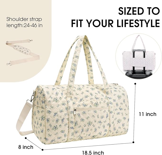 Duffle Bag, Gym Bag for Women, Quilted Duffle Bags, Travel Large Capacity Floral Weekender Bags