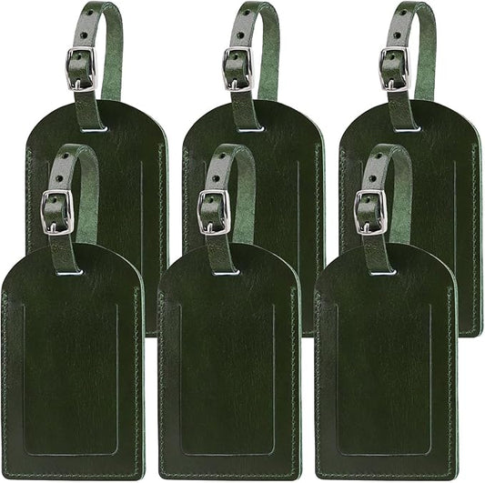 Ringsun Genuine Leather Luggage Tag for Suitcases ID Tags Bag Tags for Luggage (6 Pack, Green)