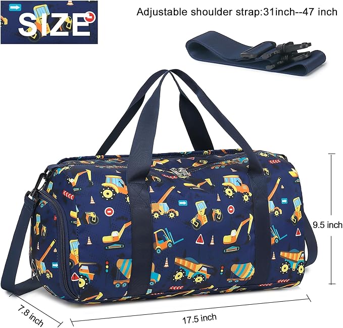 BTOOP Kids Overnight Bag for Boys Small Truck Sports Gym Duffle Bags With Shoe Compartment Toddler Weekender Sleepover Tote for Travel
