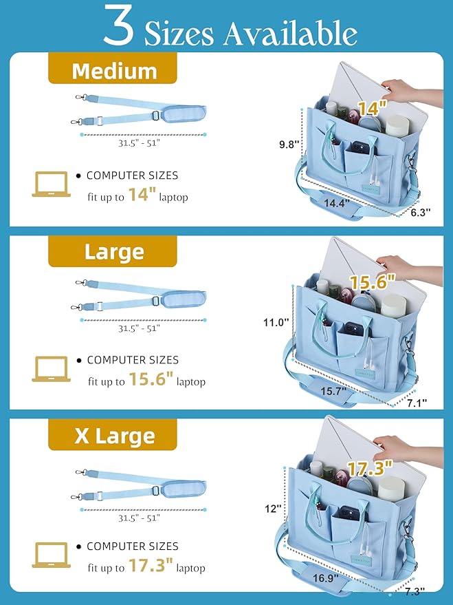 FIORETTO Canvas Tote Bag for Women with Zipper Closure & Individual Compartments for Work College for Teacher & Nurse