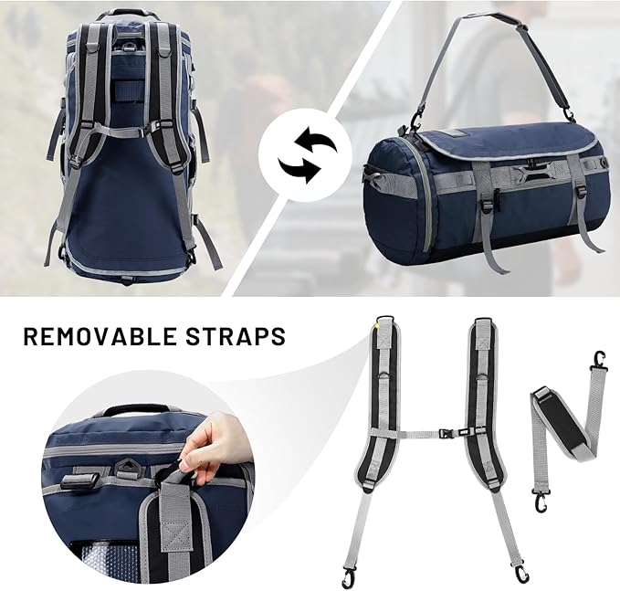 MIER Large Duffel Backpack Sports Gym Bag with Shoe Compartment, Heavy Duty and Water Resistant, Navy Blue, 90L