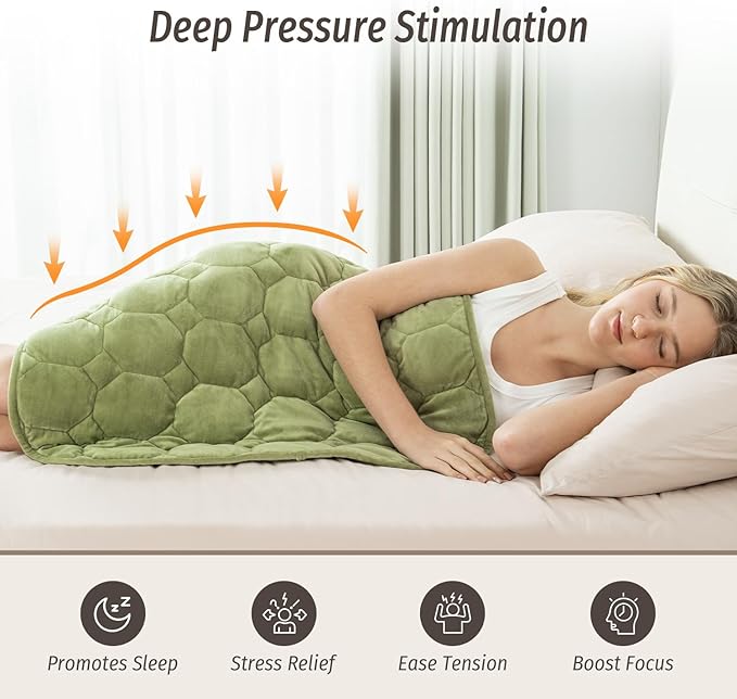 Wemore Weighted Lap Blanket 7lbs for Adults, Small Weighted Blanket for Travel, Calming, Relaxing, Napping and Sleeping, All-Season Weighted Lap Pad, Machine Washable, Green 24x29 inches
