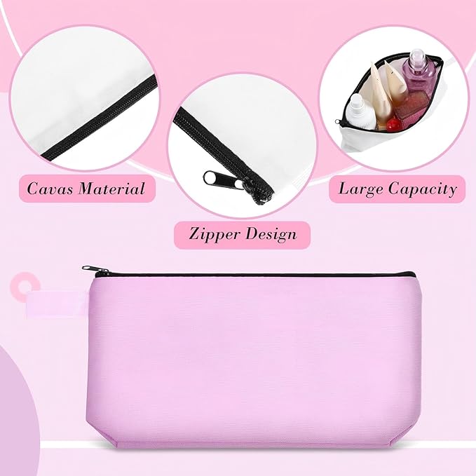 Saintrygo 10 Pieces Canvas Makeup Bags Bulk for Women Travel Cosmetic Organizer Plain Storage Pouch Multi-Purpose Blank Travel Toiletry DIY Craft Bags with Zipper(Bright,9.8 x 5 x 2 Inch)