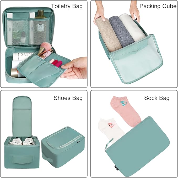BAGAIL 8 Set Packing Cubes Luggage Packing Organizers for Travel Accessories-Dusty Blue