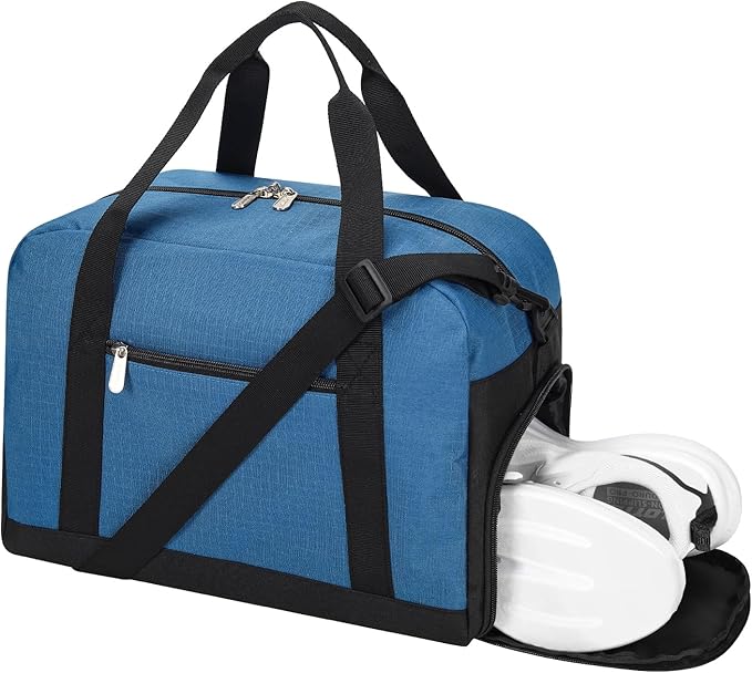 Small Gym Bag 14 inch lightweight Carry On Mini Duffel Bag with Shoe Compartment for Travel Sport - Blue