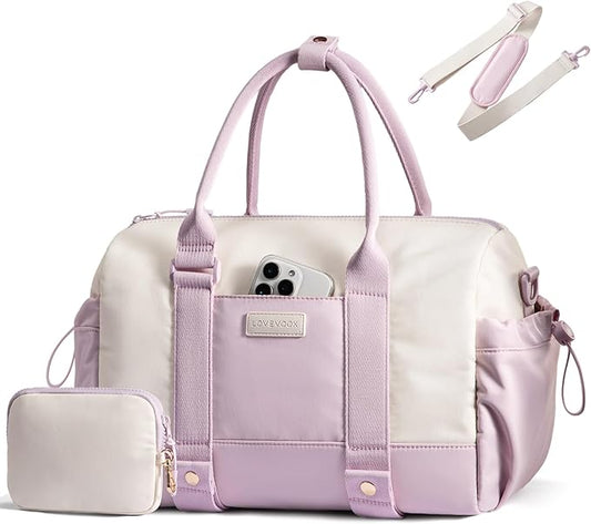 LOVEVOOK Small Gym Bag for Women with Yoga mat Holder, Mini Duffle Bag for Travel with Wet Pocket, Overnight Personal Item Bags, Lightweight Carry on Weekender Duffel for Workout, Dance, Ballet