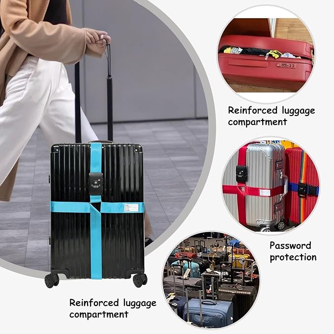 Luggage Straps TAS,Travel Strap with Name tag,Easy to Identify,Luggage Straps TSA Approved with Lock,Combination Luggage Lock with Adjustable Length,Compatible with 20-34 inch Luggage(Blue 1 Pack)
