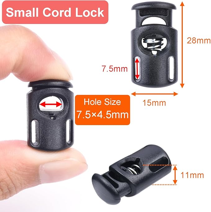 CooBigo 50PCS Single Hole Plastic Cord Lock for Paracord,Spring Toggle Stopper Clasps for Drawstring Bungee Elastic Shoelace Lock Gloves Hoodie Sweatpants String Clip Replacement