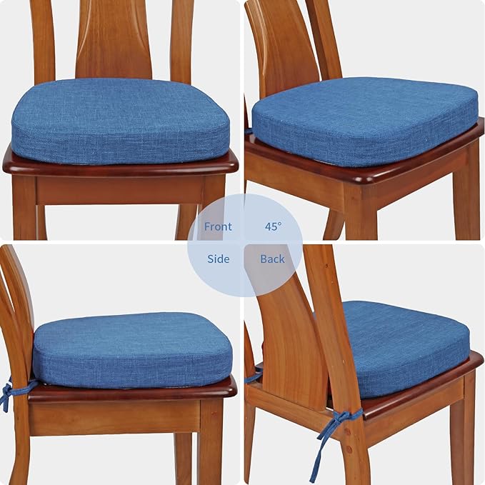 BUYUE Thickened 2.5" Friendly Woven Fabric Dining Chair Cushion, U-Shape High Density Foam Comfortable Chair Pad for Kitchen, Slip Resistant Indoor Seat Cushion (1 Piece, Dark Blue)