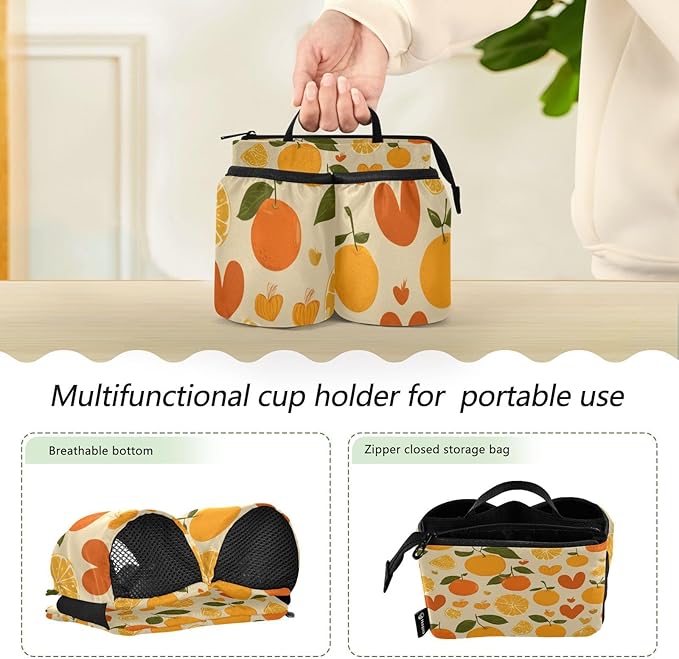Luggage Cup Holder for Suitcases Free Hands Travel Cup Holder Portable Suitcase Cup Drink Holder Luggage Cup Caddy Bag Carrier Cute Orange and Hearts