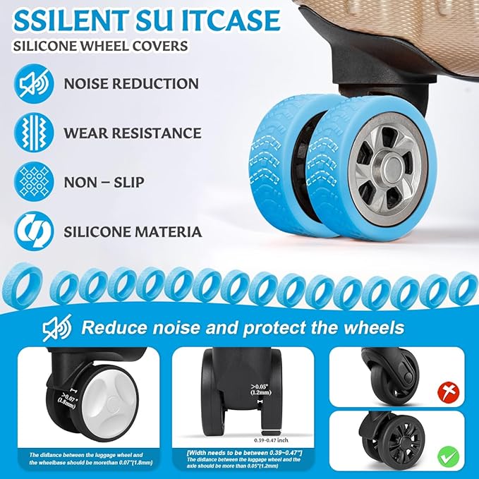 Wolfride 16Pcs Luggage Wheel Covers, Silicone Suitcase Wheel Protectors for 2-2.4" Spinner Wheels