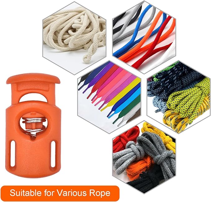 CooBigo 10 Pack Plastic Spring Cord Locks for Drawstring Paracord, Cord Stopper Toggle Clasps for Sweatpants Hoodie Gloves Hats String Clip Elastic Shoeslace String Lock Orange