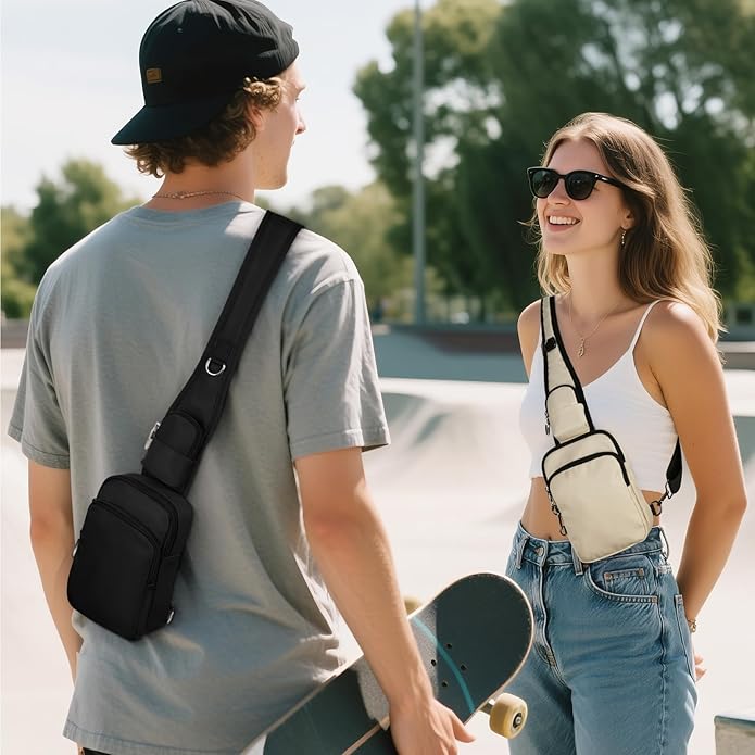 BROADREAM Mini Crossbody Sling Bag, Small Chest Bags Dual Pocket with Zipper Lock, RFID Blocking & Water Resistant Women Men