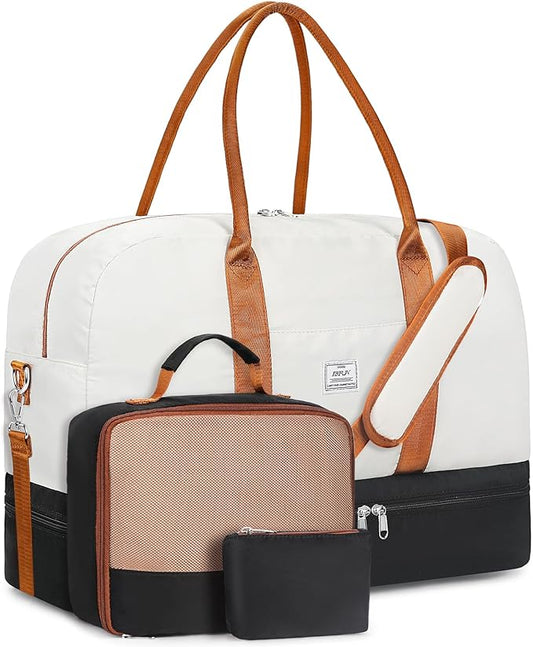 Weekender Bag for Women, Large Overnight Bag Canvas Travel Duffel Bag Carry On Tote with Shoe Compartment 21" 3Pcs Set