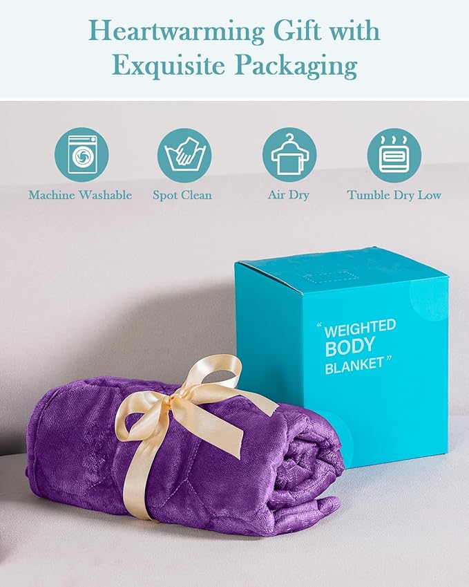 Topblan Weighted Lap Blanket 7lbs for Adults, Small Weighted Blanket Throw for Napping, Relaxation, Calming and Travel, Skin Friendly & Machine Washable for All-Season, Dark Purple 24x29 inches