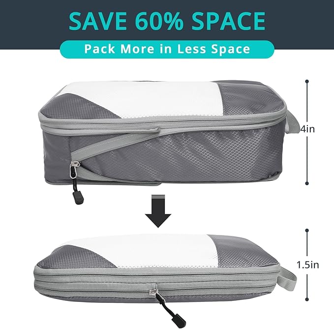 Compression Packing Cubes 8 Set, Compressible Space-Saving Packing Cubes for Travel - Compression Bags, Luggage Organizer, Travel Essentials for Women, Beige