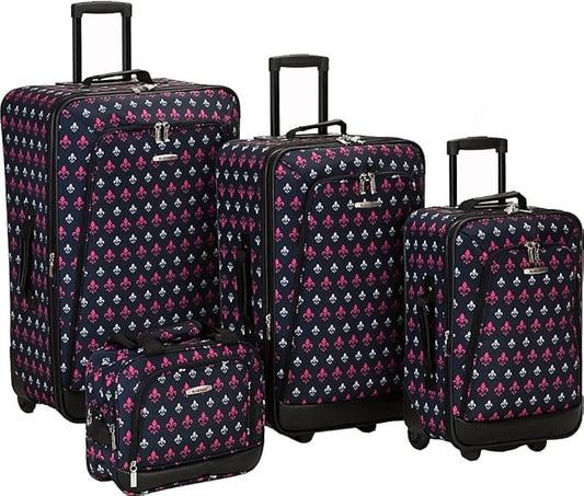 Rockland Reaction 4-Piece Softside Upright Luggage Set, Black Icon, 4-Piece Set (14/19/24/28)