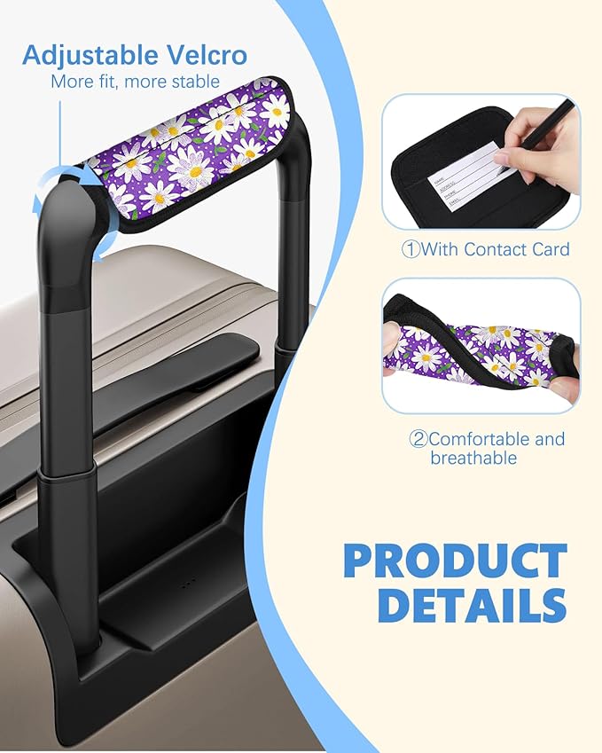 Slohif Luggage Handle Wrap 5Pcs Suitcase Identifier - Bag Strap Cover For Bogg Travel Accessories Easy Identification Bright Marker Sleeve Grips Comfort Neoprene Concealed Tag For Airport Daisy