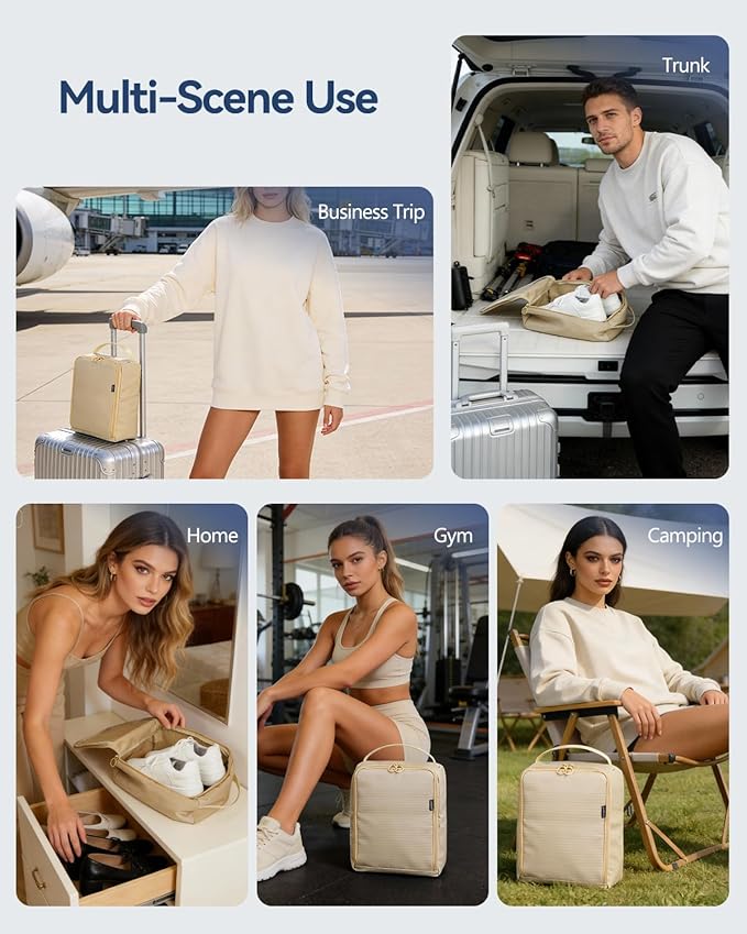 Gloppie Shoe Bags for Travel - Portable Shoes Storage Bag, Shoe Pouch, Shoe Packing Cubes for Men Women - Sahara Beige