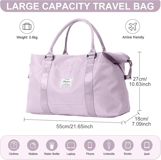 Womens travel bags, weekender carry on for women, sports Gym Bag, workout duffel bag, overnight shoulder Bag fit 15.6 inch Laptop (Large, Purple)