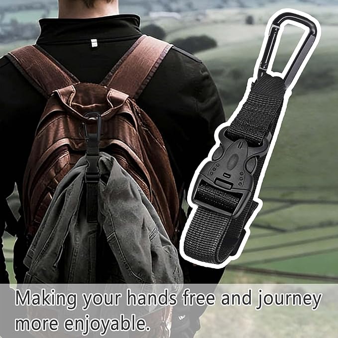 2 Pack Add a Bag Luggage Straps - Adjustable Suitcase Belts Travel Accessories - Jacket Gripper Arm Saver Easy to Carry Your Extra Bags (Black,Four Hooks)