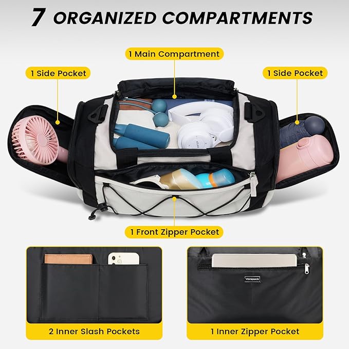 Vorspack Gym Bag for Women - 15 Inches Small Duffle Bag for Travel Lightweight Duffel Bag Personal Item Travel Bag Weekender Bag for Travel Sports Gym - Beige