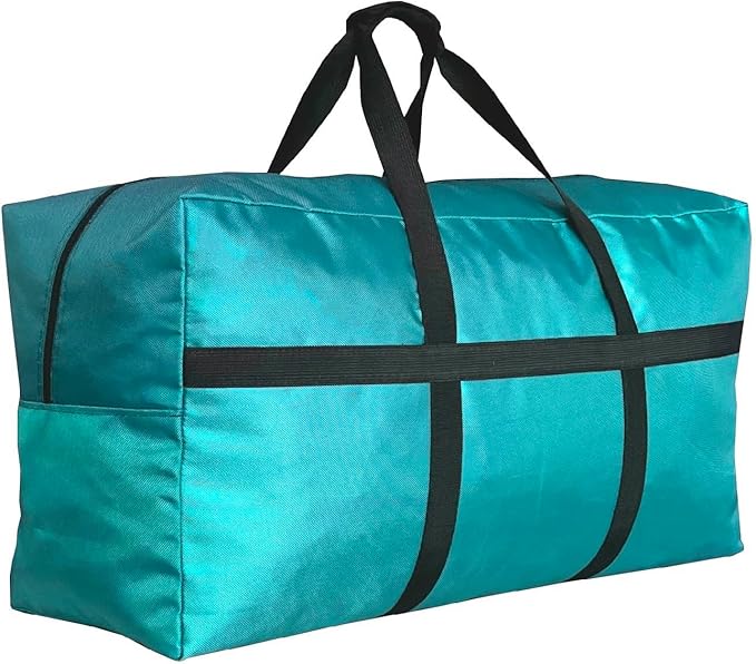 Extra Large Storage Duffle Bag with Zippers and Handles, Big Foldable Duffle Bag for Travel Turquoise 60L