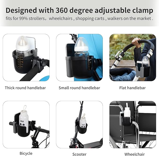 Accmor Stroller Cup Holder with Phone Holder, Bike Cup Holder, Universal Cup Holder for Uppababy Nuna Doona Strollers, 2-in-1 Cup Phone Holder for Stroller Bike Wheelchair Walker Accessory