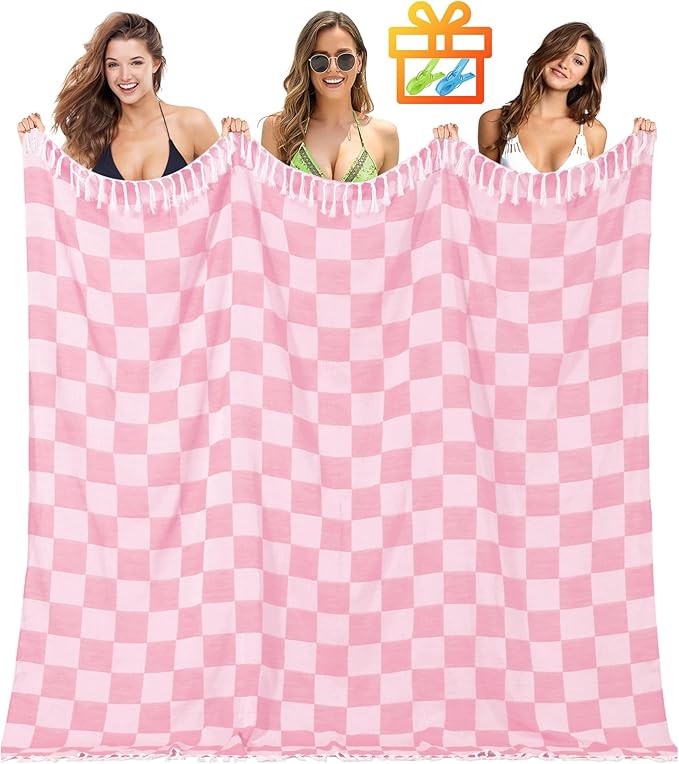 Antfuny Giant Beach Towel Blanket Autumn Outing Stuff for Women & Men Road Trip Camping Gear Ship Cruise Gear Must Haves Extra Large Airplane Accessories Travel Gadgets XXL Pink Plain Pattern