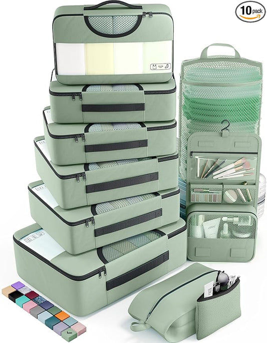 Veken 10 Set Packing Cubes for Travel Essential, Suitcase Organizer Bags in 4 Sizes, Carry-On Luggage Accessories with Large Laundry & Hanging Toiletry Bag, Must-Have for Airplane, Road Trip & Camping