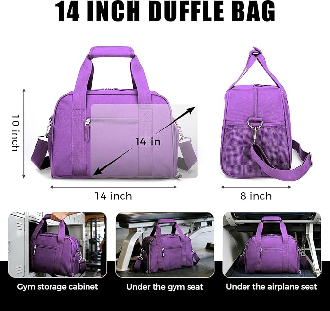 SeaRock 14 inch Small Gym Bag for Men & Women, Mini Duffle Bag with Shoe Compartment, Carry On Duffel Bag for Travel Sports, Purple