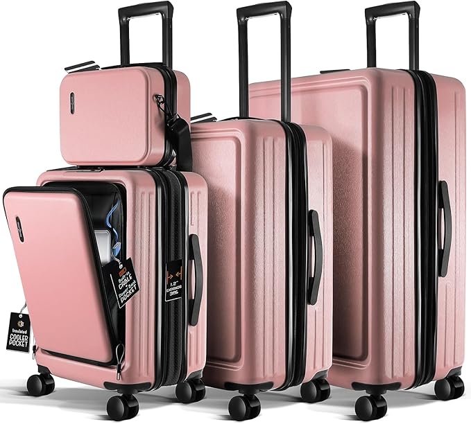 Hard Shell Luggage Sets with Spinner Wheels 4 Piece, Expandable Large Suitcases with TSA Lock, Travel Large Suitcase Set, Black Luggage Set
